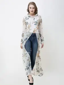 MINOS Floral Print Shirt Collar Maxi Longline Top