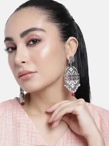 ABDESIGNS Silver-Plated Artificial Stones & Beads Classic Drop Earrings