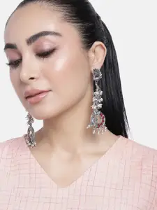 ABDESIGNS Silver-Plated Artificial Stones & Beads Classic Drop Earrings