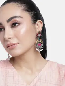 ABDESIGNS Silver-Plated Artificial Stones & Beads Classic Drop Earrings