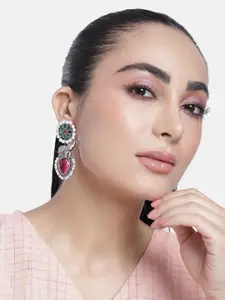 ABDESIGNS Silver-Plated Artificial Stones & Beads Classic Drop Earrings