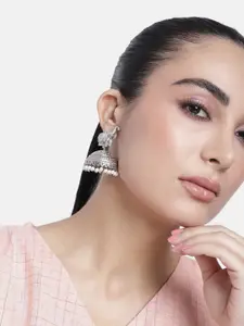 ABDESIGNS Silver-Plated Artificial Stones & Beads Dome Shaped Jhumkas