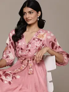 Ritu Kumar Floral Print Puff Sleeve Fit & Flare Midi Dress