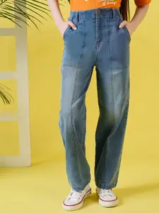 Stylo Bug Girls Straight Fit Mid-Rise Clean Look Light Fade Stretchable Jeans