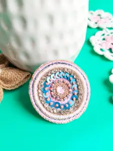 DressBerry Stone Studded & Beaded Adjustable Mirror Cocktail Ring