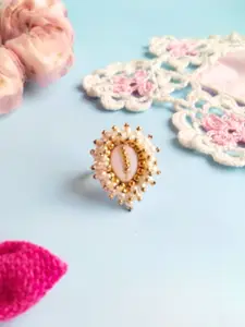 DressBerry Pearls Beaded Adjustable Shell Cocktail Finger Ring