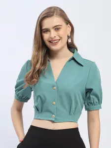Madame Puff Sleeve Shirt Style Crop Top