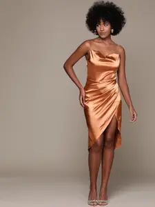 bebe Cowl Neck Satin A-Line Midi Dress