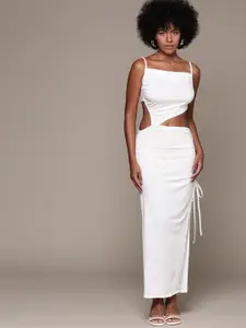 bebe Soft Romance Asymmetric Cut-Out Ruched Maxi Dress