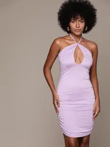 bebe Soft Romance Halter Neck Ruched Bodycon Mini Dress