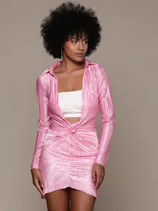 bebe Future Glam Satin Finish Knot Front Sheath Mini Dress