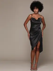 bebe Future Glam Cowl Neck Satin Finish Sheath Midi Dress