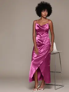 bebe Future Glam Cowl Neck Satin Maxi Dress