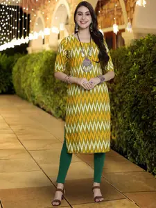 7Threads Chevron Printed Round Neck Crepe Straight Kurta