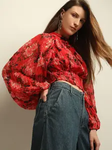 Vero Moda Floral Print Puff Sleeve Crop Top