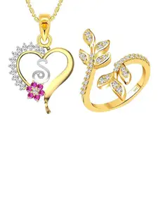 Vighnaharta Gold-Plated CZ-Studded Pendant With Chain & Finger Ring Jewellery Set
