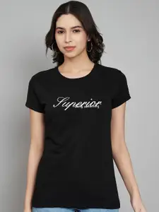 Trend Level Women Typography Printed Cut Outs T-shirt