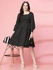 Selvia Striped Crepe Fit & Flare Dress