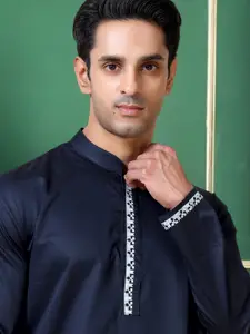 TATTVA Mandarin Collar Thread Work Straight Kurta