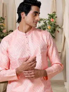 TATTVA Woven Design Mandarin Collar Straight Kurta