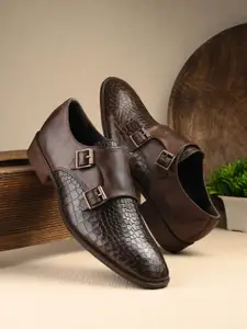 CARLO ROMANO Men Textured Leather Formal Slip-Ons