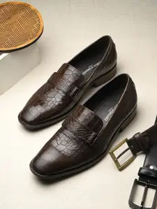 CARLO ROMANO Men Textured Leather Formal Slip-Ons