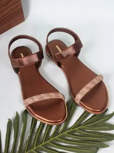 Anouk Copper-Toned Embellished Open Toe Flats