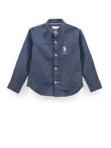 U.S. Polo Assn. Kids Boys Classic Fit Roll-Up Sleeves Chambray Weave Cotton Casual Shirt