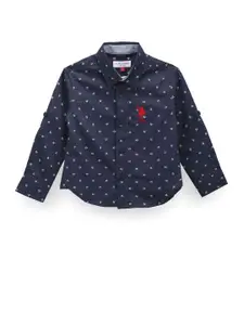 U.S. Polo Assn. Kids Boys Geometric Printed Spread Collar Classic Casual Shirt