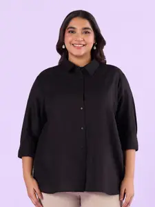 BIG HELLO Plus Size Spread Collar Linen Casual Shirt