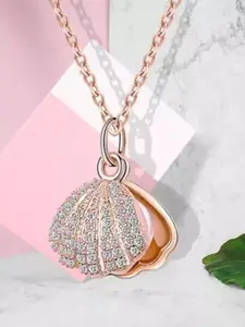 MEENAZ Rose Gold-Plated Diamond Shaped Pendants with Chains
