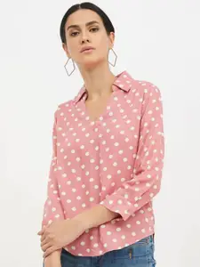 Fab Star Shirt Collar Polka Dot Print Shirt Style Top