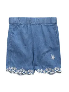 U.S. Polo Assn. Kids Girls Mid-Rise Embroidered Detail Denim Shorts