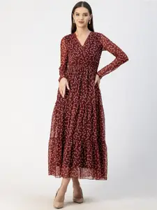 Moomaya Floral Printed Ruffles Chiffon Tiered Maxi Dress