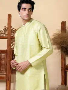 TATTVA Ethnic Motifs Woven Design Mandarin Collar Zari Straight Short Kurta
