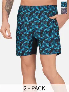 NEVER LOSE Men Pack Of 2 Printed Mid-Rise Swim Shorts