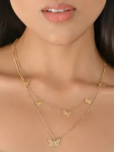 ToniQ Gold-Plated 2-Layered Butterfly Charm Necklace