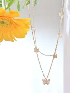 ToniQ Gold-Plated 2-Layered Butterfly Charm Necklace