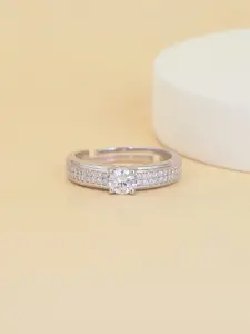 Ornate Jewels 925 Sterling Silver American Diamond Solitaire Adjustable Ring for Women