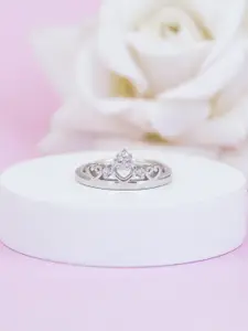 Ornate Jewels 925 Sterling Silver American Diamond Crown Tiara Adjustable Ring for Women