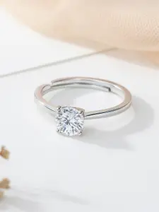 Ornate Jewels 925 Sterling Silver American Diamond Solitaire Adjustable Ring for Women