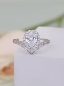 Ornate Jewels 925 Sterling Silver American Diamond Solitaire Adjustable Ring for Women
