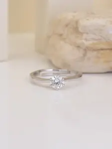 Ornate Jewels 925 Sterling Silver American Diamond Solitaire Adjustable Ring for Women