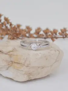 Ornate Jewels 925 Sterling Silver American Diamond Solitaire Adjustable Ring for Women