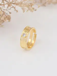 Ornate Jewels 18K Gold Plated American Diamond Solitaire Adjustable Ring for Women
