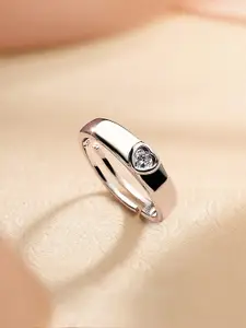 Ornate Jewels 925 Sterling Silver American Diamond Heart Solitaire Adjustable Ring