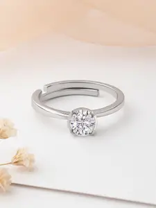 Ornate Jewels 925 Sterling Silver American Diamond Solitaire Adjustable Ring for Women