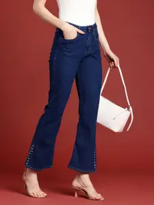 all about you Women Slim Fit Bootcut High-Rise Stretchable Jeans With Studded Slit Detail