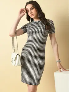 BAESD Abstract Self Design High Neck Sheath Dress