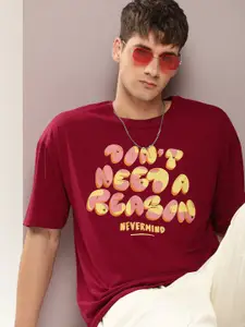 Kook N Keech Men Typography Printed Oversized Drop-Shoulder Sleeves Pure Cotton T-shirt